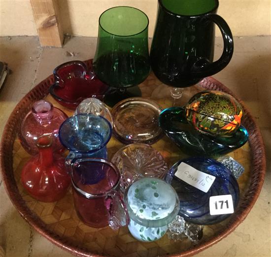 Qty glass paperweights & other glass